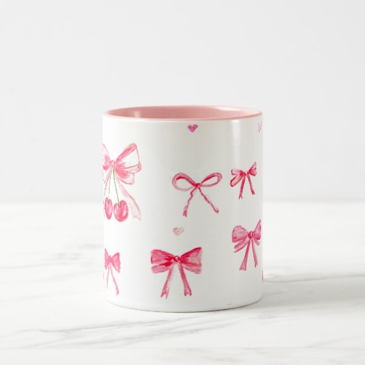 Ästhetische Coquette Rosa braun Elegante Wasserfar Zweifarbige Tasse (Mittel)