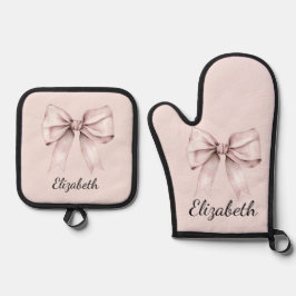 Ästhetische Coquette Rosa Bug Personalisiert Name Ofenhandschuh & Topflappen-Set