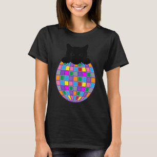 Ästhetische Disco Ball Psychedelic Black Cat Disco T-Shirt