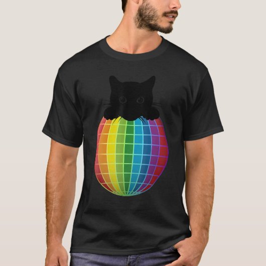 Ästhetische Disco Ball Rainbow Black Cat Disco T-Shirt (Vorderseite)