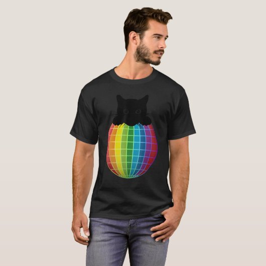 Ästhetische Disco Ball Rainbow Black Cat Disco T-Shirt (Vorne ganz)