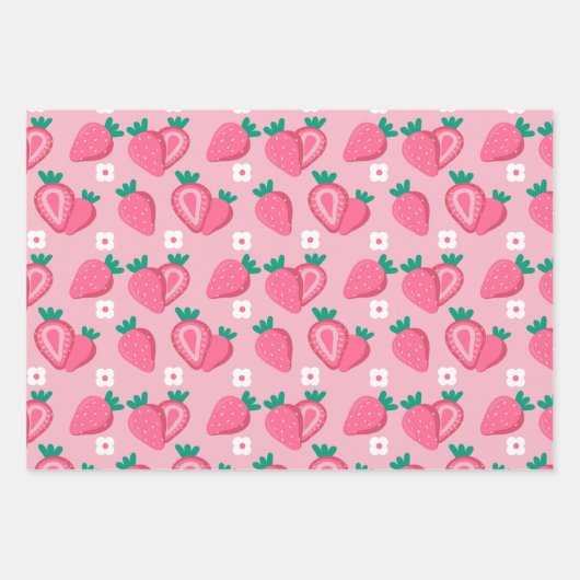 Ästhetische Erdbeere Fruchtpink Geschenkpapier Set (Vorderseite 3)