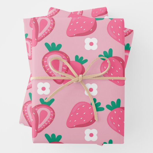 Ästhetische Erdbeere Fruchtpink Geschenkpapier Set (Beispiel)