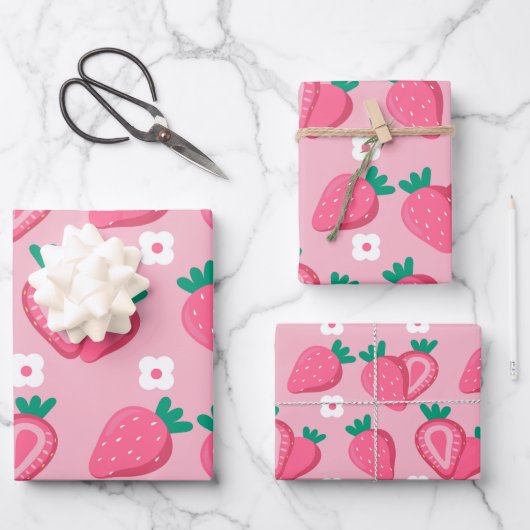 Ästhetische Erdbeere Fruchtpink Geschenkpapier Set (Vorderseite)