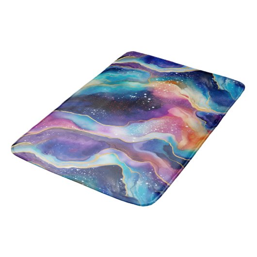 Ästhetische, farbige Regenbogen-Age-Glitzer-Textur Badematte (Schrägansicht)