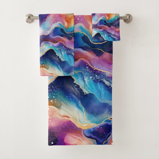 Ästhetische, farbige Regenbogen-Age-Glitzer-Textur Badhandtuch Set (Insitu)