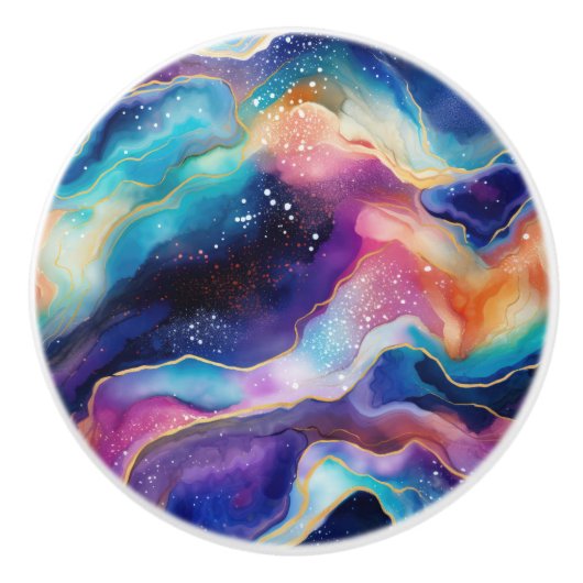 Ästhetische, farbige Regenbogen-Age-Glitzer-Textur Keramikknauf (Vorderseite)