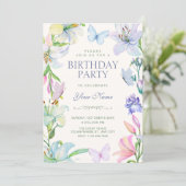 Ästhetische Florale Schmetterlinge Geburtstag Einladung (Stehend Vorderseite)