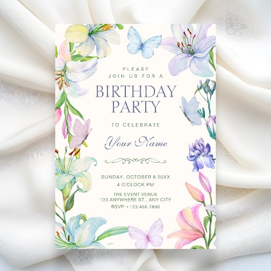 Ästhetische Florale Schmetterlinge Geburtstag Einladung