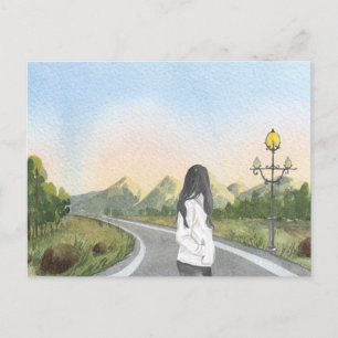 Ästhetische Frau in der Naturlandschaft Postkarte
