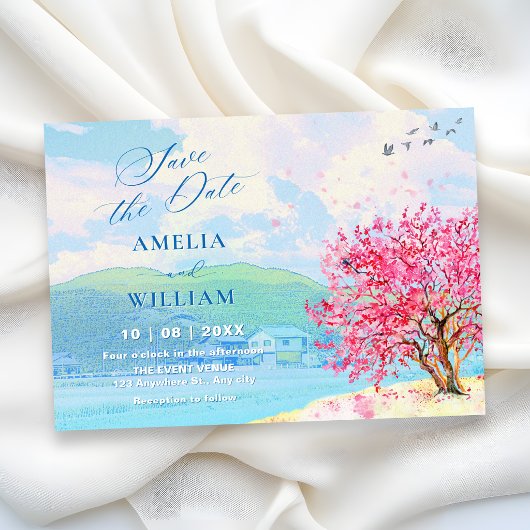 Ästhetische Frühlings-Aquarell-Hochzeit Save The Date