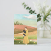 Ästhetische Frühlingslandschaft Frauen mit Katze Postkarte (Stehend Vorderseite)