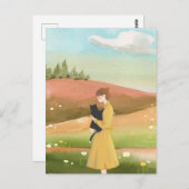 Ästhetische Frühlingslandschaft Frauen mit Katze Postkarte (Vorne/Hinten)