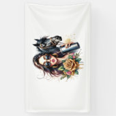 Ästhetische Girl Horl Glitzer Rose Banner (Vertikal)