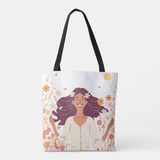 Ästhetische glückliche Frau mit Blume Tasche (Rückseite)