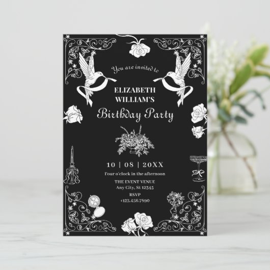 Ästhetische Handschrift gezeichnet florales Party Einladung (Stehend Vorderseite)