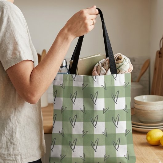 Ästhetische Hellgrüne Herz Gingham AOP-Tasche Tasche