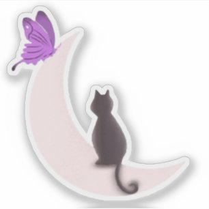 Ästhetische Himmels-Katze und lila Schmetterlingsm Aufkleber