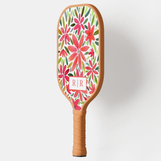 Ästhetische Hübsche Monogram Erstrote Florals Pickleball Schläger (Links)