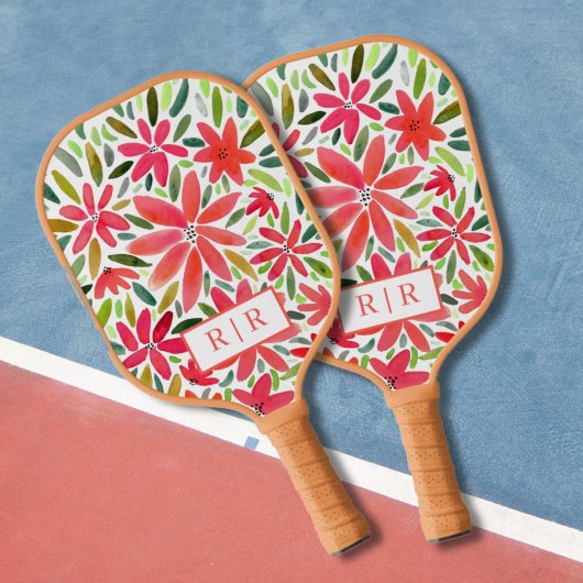 Ästhetische Hübsche Monogram Erstrote Florals Pickleball Schläger