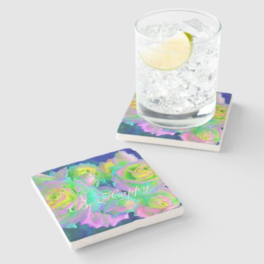 Ästhetische Iridescent Pearly Rose sind glücklich Steinuntersetzer (Seitenansicht)