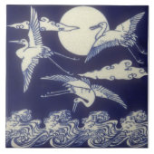 Ästhetische japanische Antique Repro Tile 3 Krane Fliese (Vorderseite)