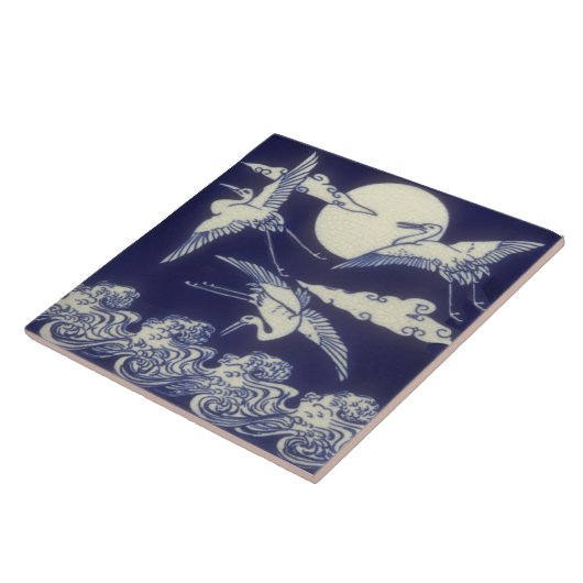 Ästhetische japanische Antique Repro Tile 3 Krane Fliese (Seite)