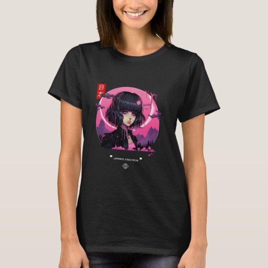 Ästhetische japanische Vaporwave Lila Moon Sad Gir T-Shirt (Vorderseite)