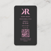 Ästhetische K R Initialen Monogramm Schwarz Rosa Visitenkarte (Rückseite)