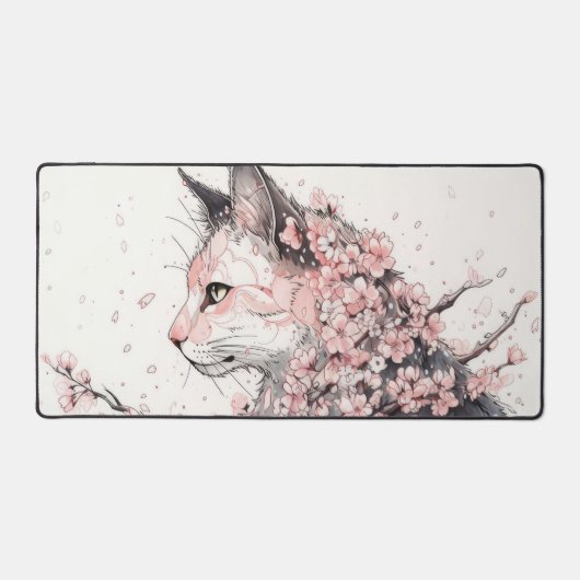 Ästhetische Katze und rosa Blume Schreibtischunterlage (Vorderseite)