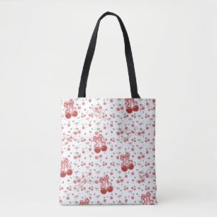 Ästhetische Kirsch-Tasche mit Herzen und Schleife Tasche