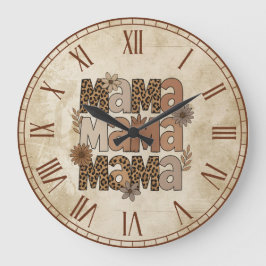 Ästhetische Leopard Print Mama Typografie Große Wanduhr