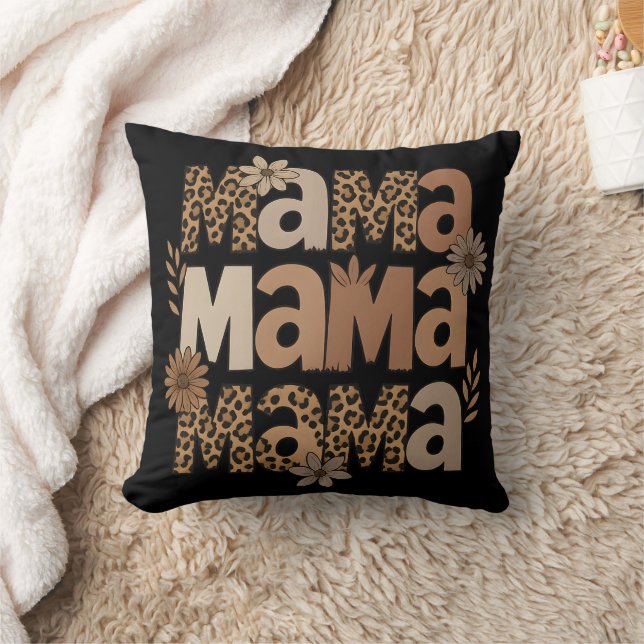 Ästhetische Leopard Print Mama Typografie Kissen (Decke)