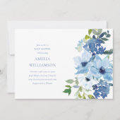 Ästhetische Lichtblau Wasserfarbenflorale Babydusc Einladung (Vorderseite)