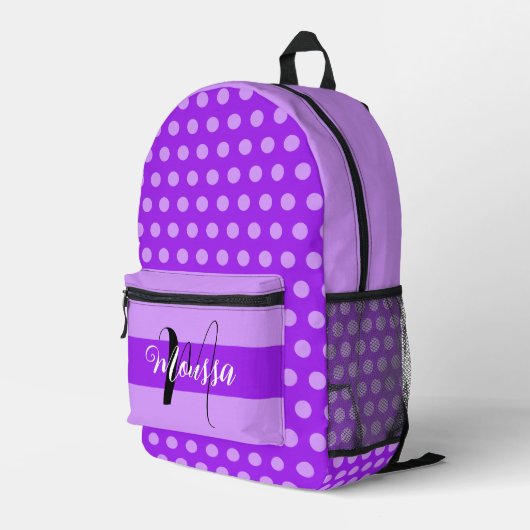Ästhetische Lila Farbe - Hübscher Name Monogramm Bedruckter Rucksack (Rückseitige Ecke Rechts)