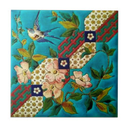 Ästhetische Longwy Bird Dogwood Repro aus dem 19.  Fliese