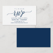 Ästhetische Navy Blue Script, Hochzeit RSVP reagie Begleitkarte (Vorne/Hinten)