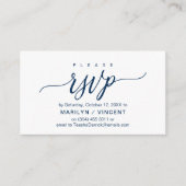 Ästhetische Navy Blue Script, Hochzeit RSVP reagie Begleitkarte (Vorderseite)