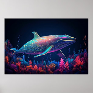 Ästhetische Neon Wal Illustration Poster