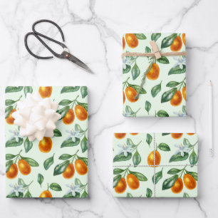 Ästhetische Orange Citrus Frucht Food Geschenkpapier Set