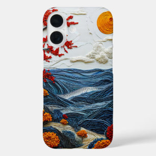 Ästhetische Papierschnitt-Ozeanlandschaft iPhone 16 Hülle