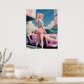 Ästhetische Pastel Pink Anime Girl Drifter Poster (Küche)