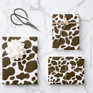 Ästhetische Pastell Brown Cow Print Geschenkpapier Set