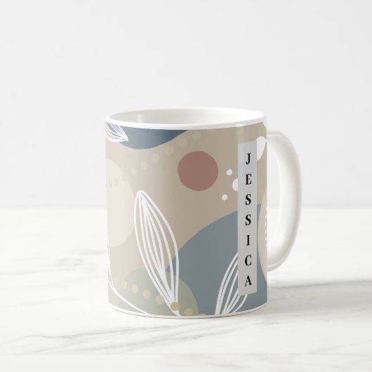 Ästhetische Pastell Dark Green Line Leaf Kaffeetasse (VorderseiteRechts)