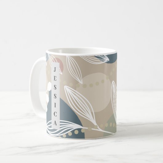 Ästhetische Pastell Dark Green Line Leaf Kaffeetasse (Vorderseite Links)
