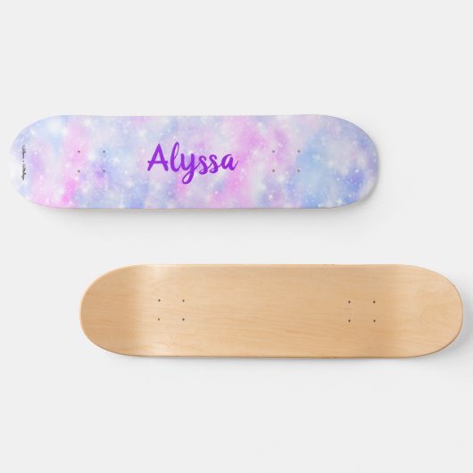 Ästhetische Pastell Wolken Sparkle Personalisiert Skateboard (Horizontal)