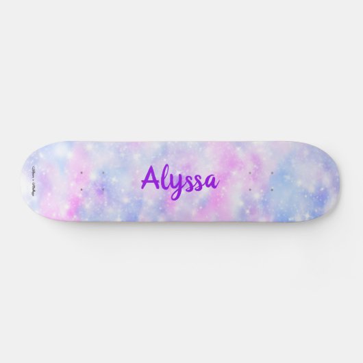 Ästhetische Pastell Wolken Sparkle Personalisiert Skateboard (Horizontal)