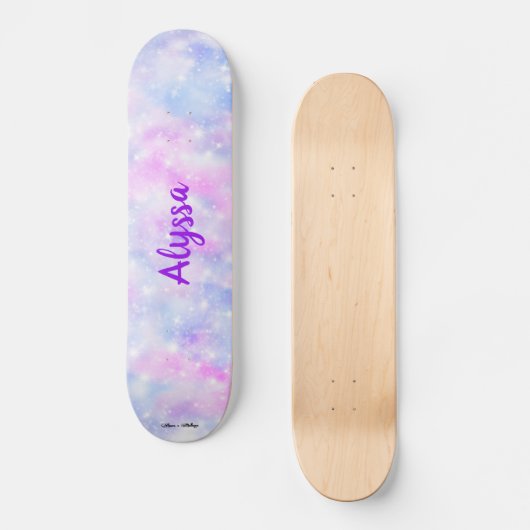 Ästhetische Pastell Wolken Sparkle Personalisiert Skateboard (Vorderseite)