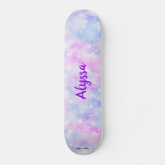 Ästhetische Pastell Wolken Sparkle Personalisiert Skateboard (Vorderseite)
