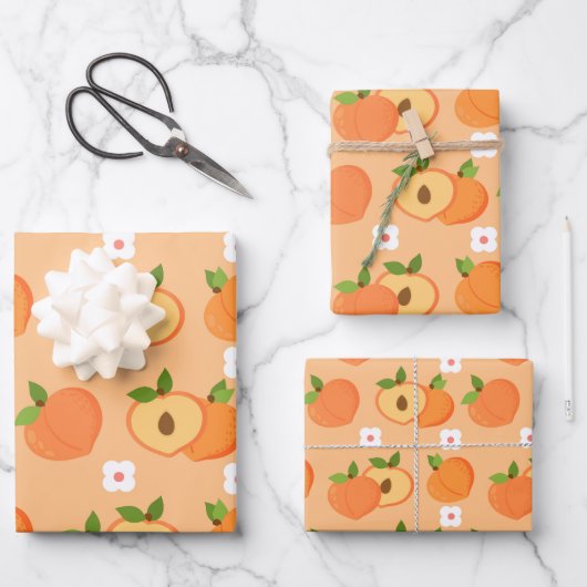 Ästhetische Pfirsichfrüchte Ernährung Daisy Geschenkpapier Set (Vorderseite)